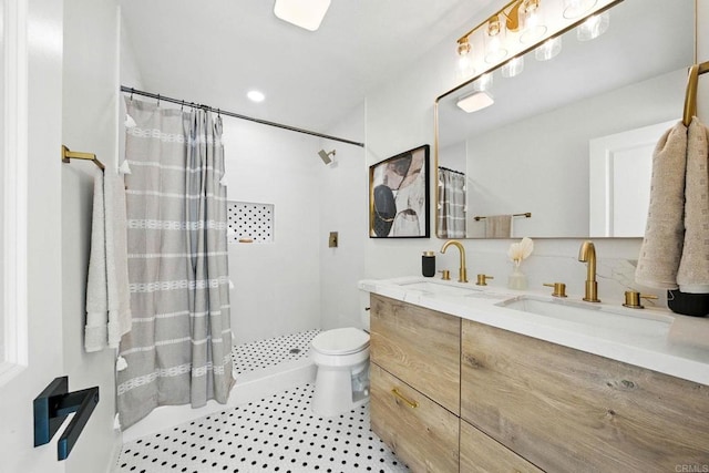 640 Pyramid St, San Diego, CA 92114 - full bathroom with double vanity, a shower with curtain, and tile patterned flooring