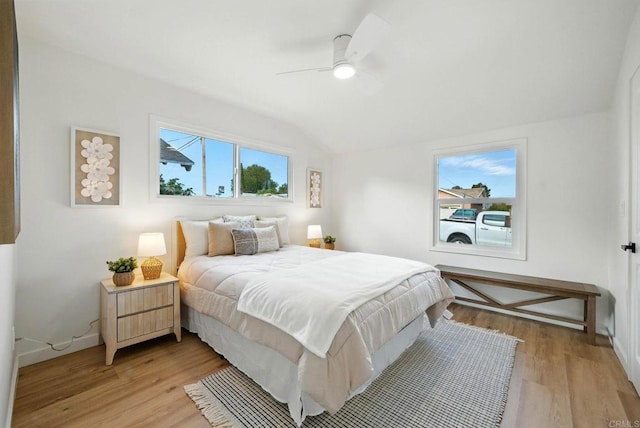 640 Pyramid St, San Diego, CA 92114 - bedroom featuring light wood finished floors, lofted ceiling, and a ceiling fan
