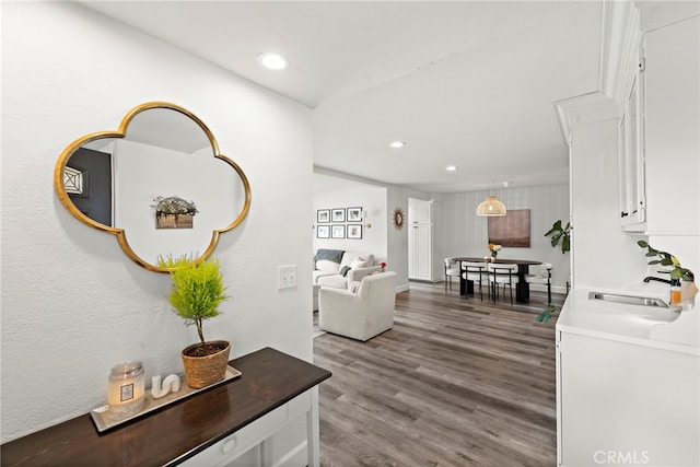 917 Hyde Ct, Costa Mesa, CA 92626 - corridor featuring recessed lighting and dark wood-style flooring