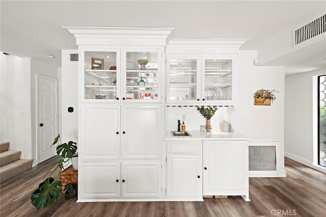 917 Hyde Ct, Costa Mesa, CA 92626 - indoor wet bar featuring dark wood finished floors and stairs