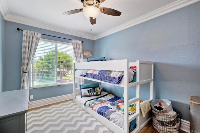 5431 Stirrup Way, Oceanside, CA 92057 - bedroom featuring ornamental molding, wood finished floors, and ceiling fan