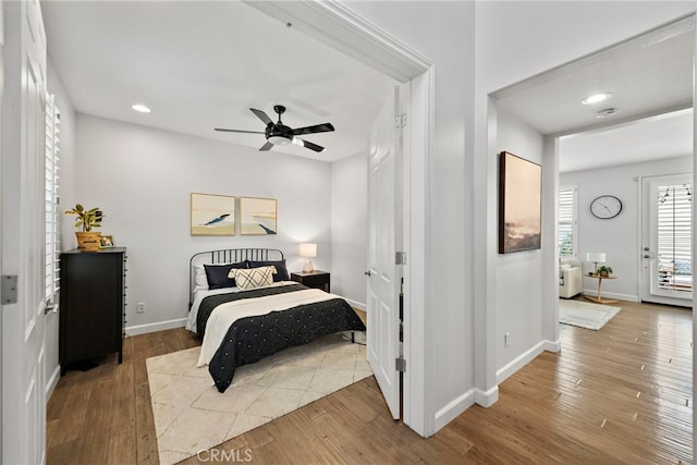 9 Reese Crk, Ladera Ranch, CA 92694 - bedroom with hardwood / wood-style floors, baseboards, recessed lighting, and a ceiling fan