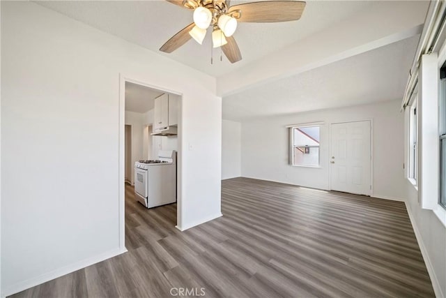 823 W 25th St, San Pedro, CA 90731 - unfurnished living room with dark wood finished floors, baseboards, and a ceiling fan