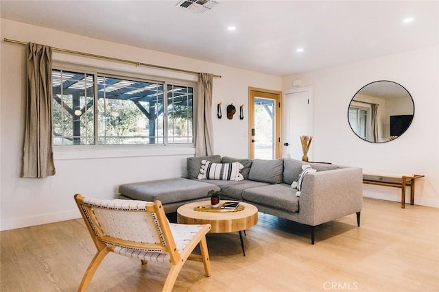 58250 Sierra Vista Dr, Yucca Valley, CA 92284 - living room featuring light wood-style floors, baseboards, and recessed lighting
