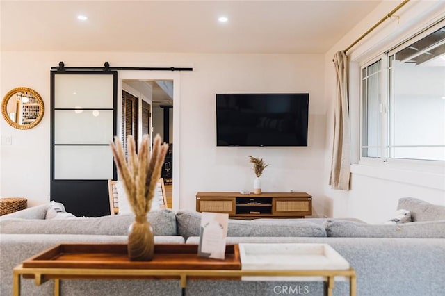58250 Sierra Vista Dr, Yucca Valley, CA 92284 - living area with a barn door and recessed lighting