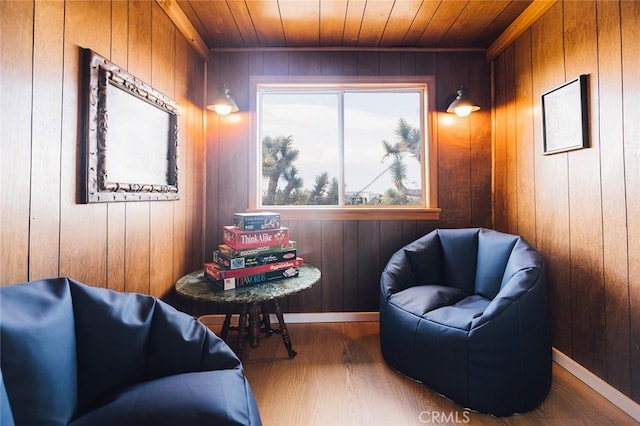 58250 Sierra Vista Dr, Yucca Valley, CA 92284 - living area with wood ceiling, wood finished floors, and wood walls