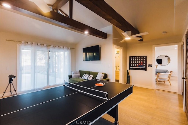 58250 Sierra Vista Dr, Yucca Valley, CA 92284 - rec room featuring light wood-style flooring, ceiling fan, and baseboards