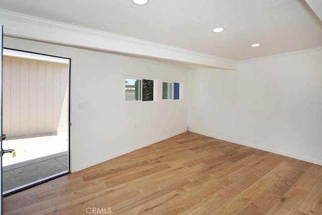 9864 Van Ruiten St, Bellflower, CA 90706 - empty room featuring crown molding, light wood finished floors, and recessed lighting
