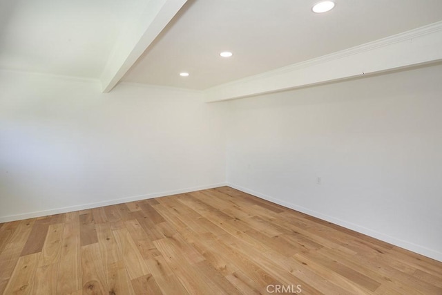9864 Van Ruiten St, Bellflower, CA 90706 - unfurnished room featuring light wood finished floors, recessed lighting, beam ceiling, and crown molding