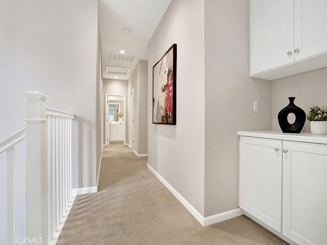 159 Frazier, Irvine, CA 92620 - hallway with light colored carpet, an upstairs landing, baseboards, and recessed lighting