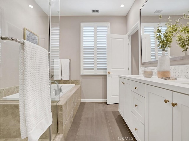 159 Frazier, Irvine, CA 92620 - full bathroom with a bath, vanity, baseboards, tile patterned floors, and recessed lighting