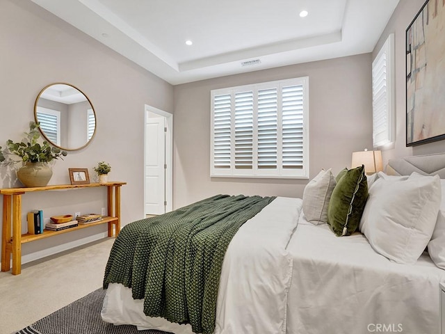 159 Frazier, Irvine, CA 92620 - carpeted bedroom featuring a raised ceiling, multiple windows, and recessed lighting