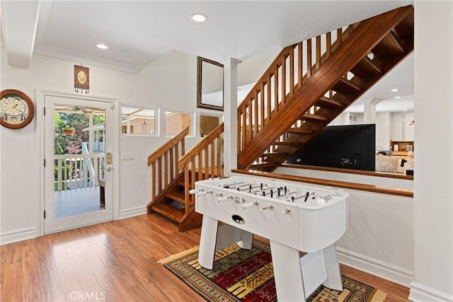 1377 Knoll Rd, Redlands, CA 92373 - rec room featuring wood finished floors and recessed lighting