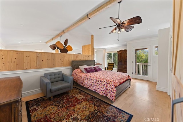 1377 Knoll Rd, Redlands, CA 92373 - bedroom featuring access to exterior, light wood finished floors, recessed lighting, and ceiling fan