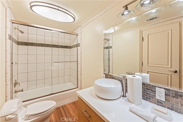 1377 Knoll Rd, Redlands, CA 92373 - full bath with vanity, wood finished floors, bathtub / shower combination, and crown molding