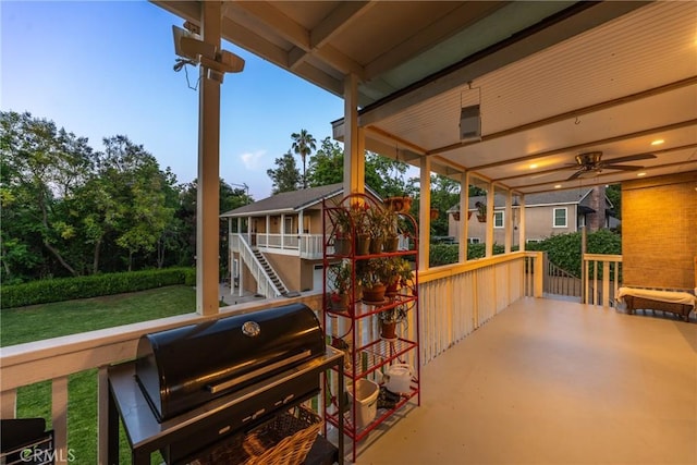 1377 Knoll Rd, Redlands, CA 92373 - view of patio / terrace with grilling area, stairs, and a ceiling fan