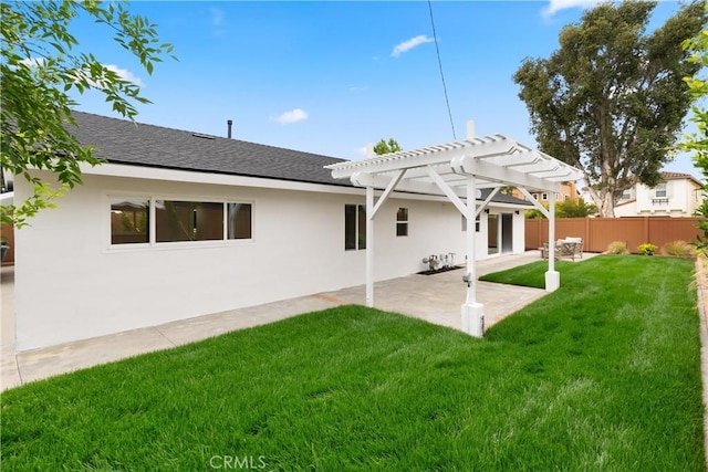 2796 Cibola Ave, Costa Mesa, CA 92626 - rear view of property featuring a pergola, a patio, stucco siding, and a shingled roof