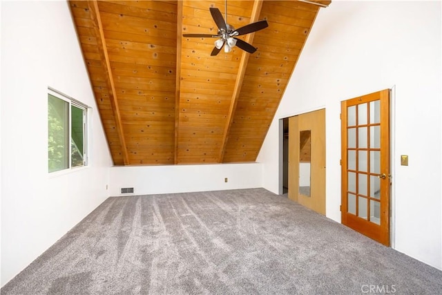 1268 Aleutian Dr, Lake Arrowhead, CA 92352 - carpeted spare room with wood ceiling and a ceiling fan