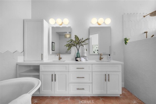 2004 Grant Ave Unit B, Redondo Beach, CA 90278 - bathroom featuring a soaking tub, double vanity, and tiled shower