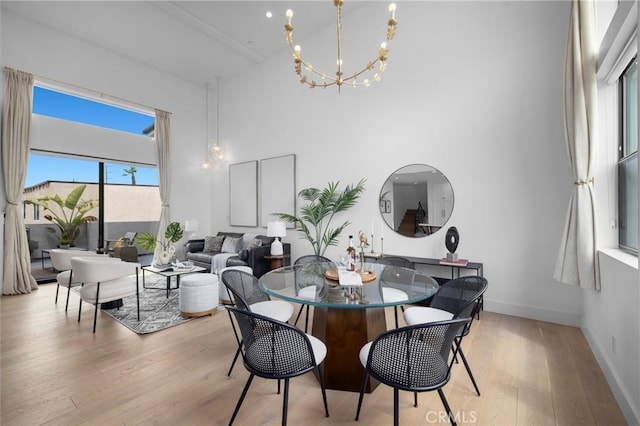 2004 Grant Ave Unit B, Redondo Beach, CA 90278 - dining area with a towering ceiling, light wood-type flooring, and a chandelier