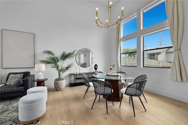 2004 Grant Ave Unit B, Redondo Beach, CA 90278 - dining area featuring a chandelier, a towering ceiling, and light wood-style flooring