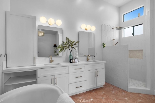 2004 Grant Ave Unit B, Redondo Beach, CA 90278 - bathroom featuring walk in shower, double vanity, and a freestanding bath