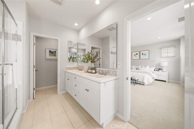 206 Milky Way, Irvine, CA 92618 - full bathroom with double vanity, a shower stall, recessed lighting, baseboards, and ensuite bathroom