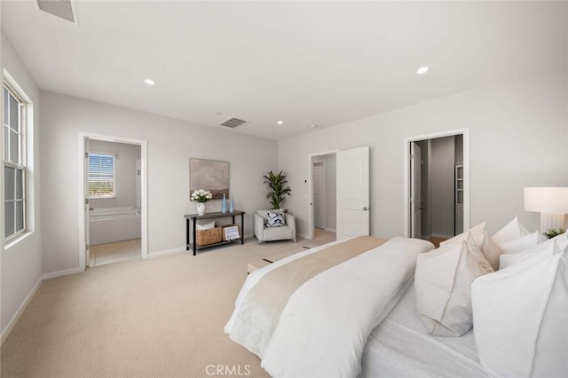 206 Milky Way, Irvine, CA 92618 - bedroom featuring light carpet, recessed lighting, baseboards, and ensuite bath