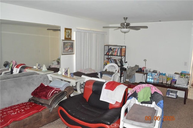 11584 Oak St, Apple Valley, CA 92308 - carpeted living room featuring a ceiling fan