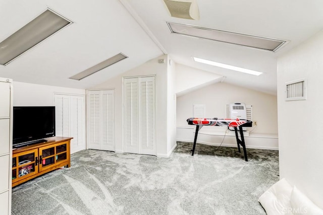 1666 Albany Ct, Claremont, CA 91711 - game room with attic access, vaulted ceiling, and carpet flooring