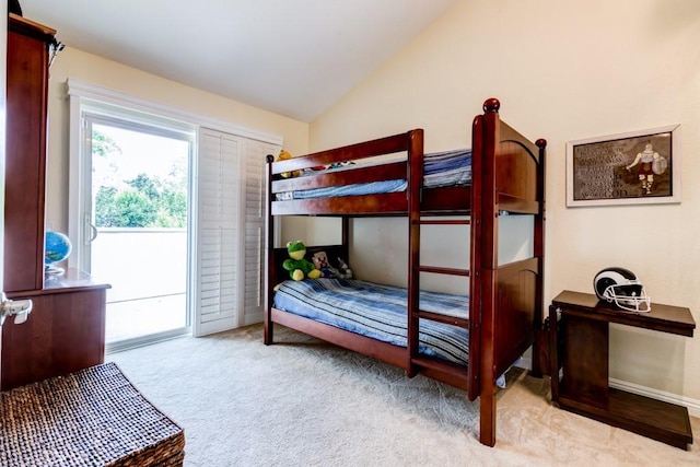 1666 Albany Ct, Claremont, CA 91711 - bedroom featuring carpet flooring, access to exterior, and lofted ceiling