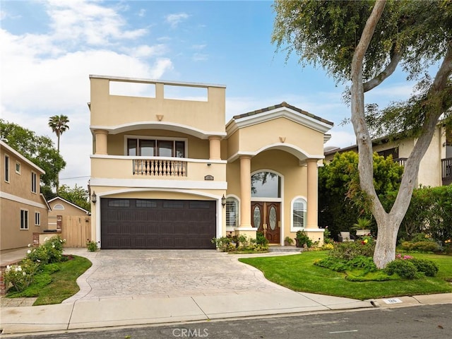 120 Via Alameda, Redondo Beach, CA 90277 - mediterranean / spanish house with a balcony, a garage, stucco siding, and concrete driveway