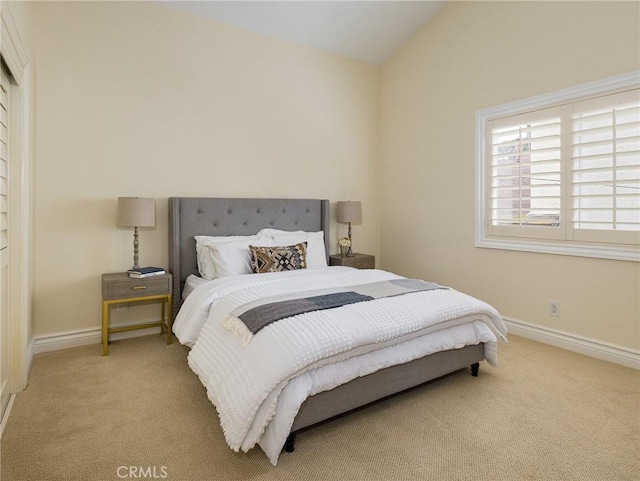 120 Via Alameda, Redondo Beach, CA 90277 - bedroom with light colored carpet, lofted ceiling, and baseboards