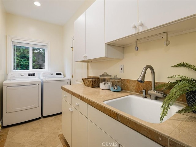 120 Via Alameda, Redondo Beach, CA 90277 - washroom with washer and clothes dryer, cabinet space, and recessed lighting