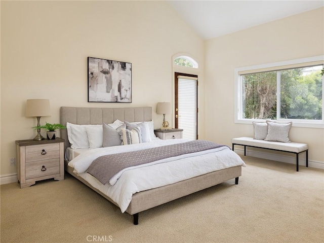 120 Via Alameda, Redondo Beach, CA 90277 - bedroom with light carpet, baseboards, and lofted ceiling