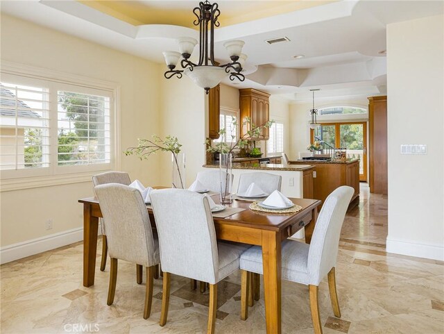 120 Via Alameda, Redondo Beach, CA 90277 - dining area featuring a raised ceiling and a chandelier