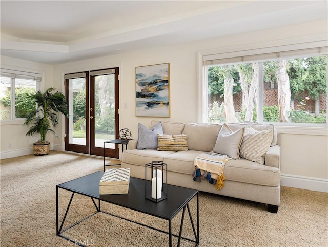 120 Via Alameda, Redondo Beach, CA 90277 - living room with carpet, french doors, and a tray ceiling