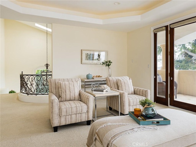 120 Via Alameda, Redondo Beach, CA 90277 - sitting room featuring a tray ceiling and carpet floors