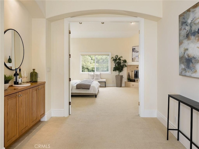 120 Via Alameda, Redondo Beach, CA 90277 - hall with light colored carpet, baseboards, and arched walkways