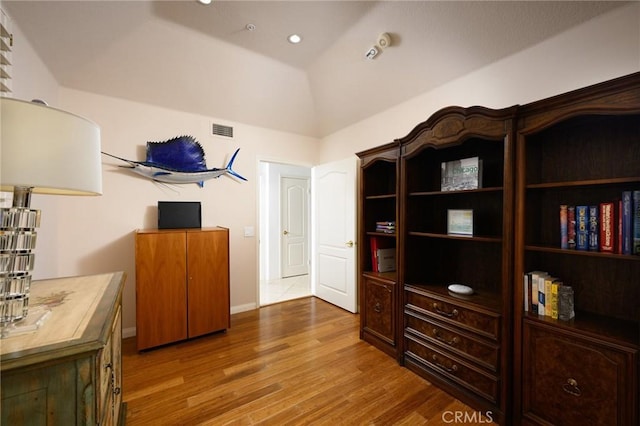 11 Classico Dr, Newport Coast, CA 92657 - office featuring wood finished floors, vaulted ceiling, and recessed lighting