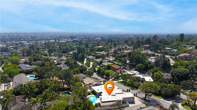15850 Arbela Dr, Whittier, CA 90603 - aerial perspective of suburban area with a pool