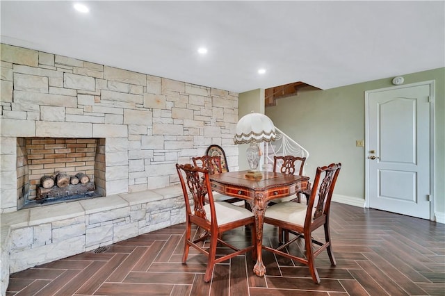 15850 Arbela Dr, Whittier, CA 90603 - dining room featuring recessed lighting and a stone fireplace