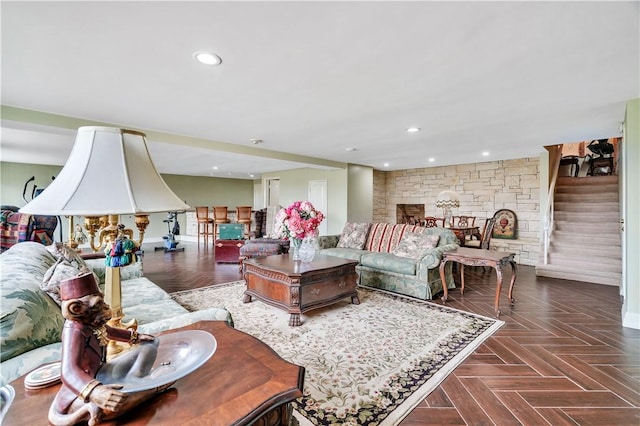 15850 Arbela Dr, Whittier, CA 90603 - living area featuring stairway and recessed lighting
