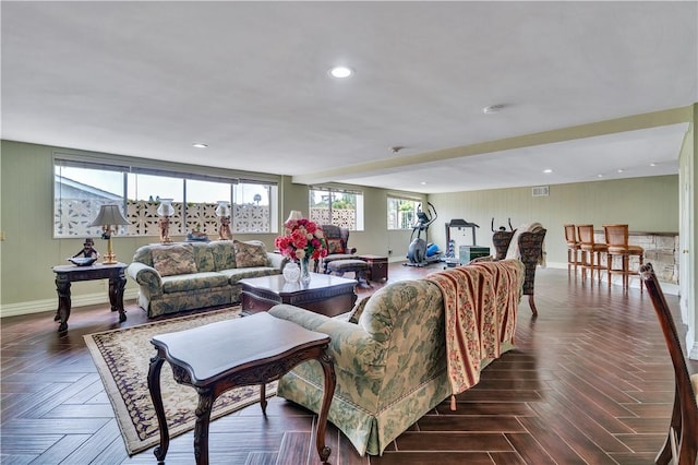 15850 Arbela Dr, Whittier, CA 90603 - living room featuring parquet flooring and recessed lighting