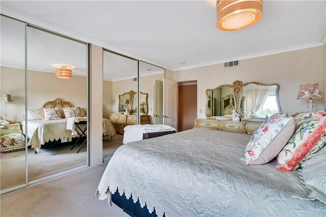 15850 Arbela Dr, Whittier, CA 90603 - carpeted bedroom featuring ornamental molding and two closets