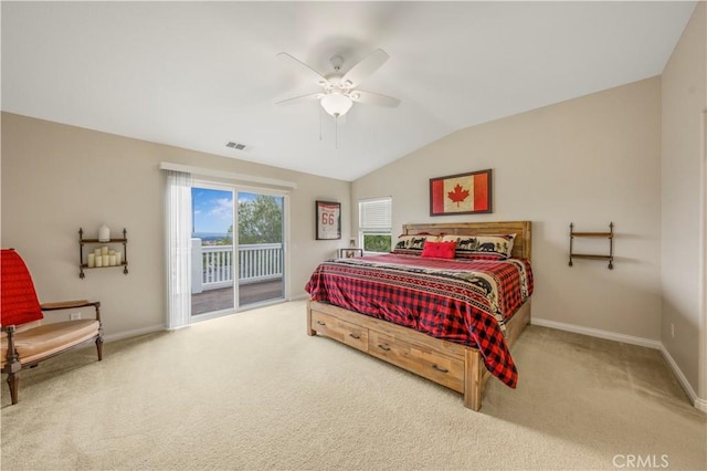3822 Jupiter Ave, Lompoc, CA 93436 - carpeted bedroom with access to outside, lofted ceiling, and a ceiling fan