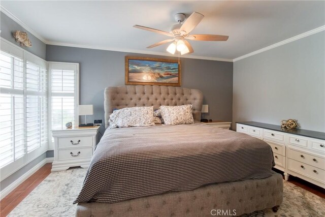 64 Seacrest Ct, Long Beach, CA 90803 - bedroom with crown molding, wood finished floors, and ceiling fan