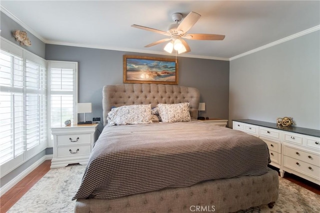 64 Seacrest Ct, Long Beach, CA 90803 - bedroom with crown molding, wood finished floors, and a ceiling fan