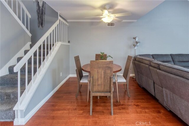 64 Seacrest Ct, Long Beach, CA 90803 - dining space featuring a ceiling fan, wood finished floors, and stairway