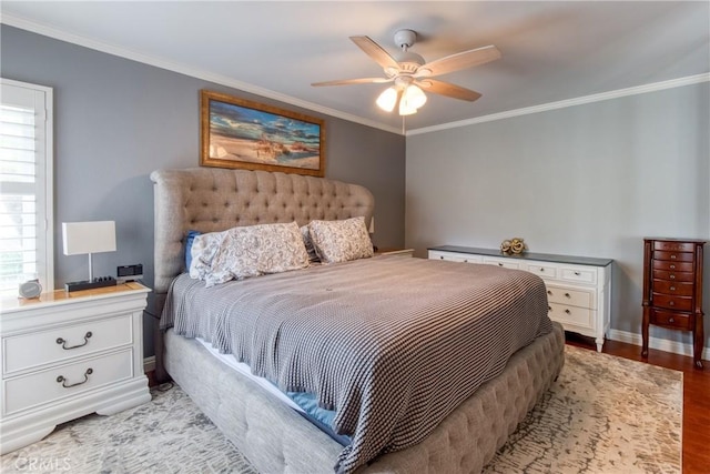 64 Seacrest Ct, Long Beach, CA 90803 - bedroom featuring ornamental molding, light wood-style flooring, and a ceiling fan